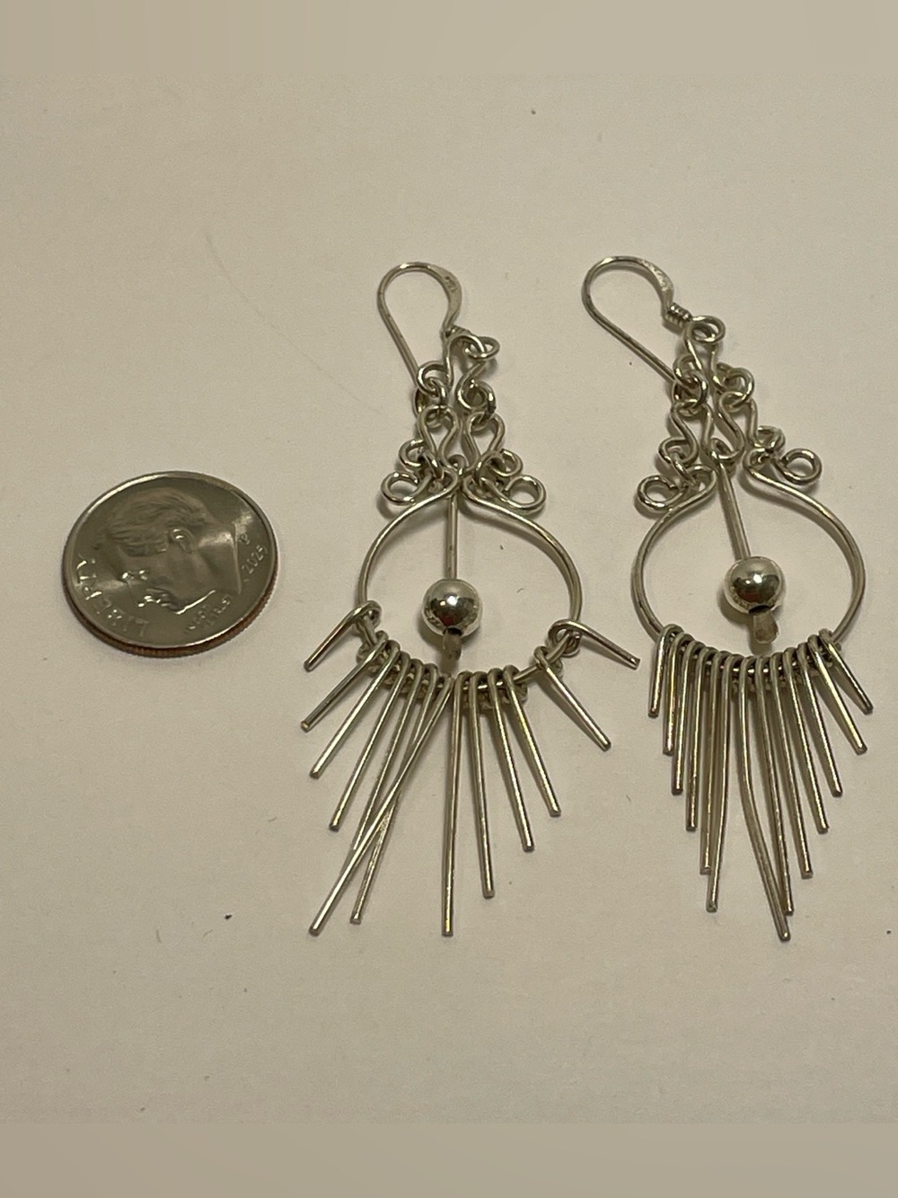 Vintage Sterling Silver Southwest Style 2.75” Fringe Dangle Earrings, 6.69g - Picture 2 of 5